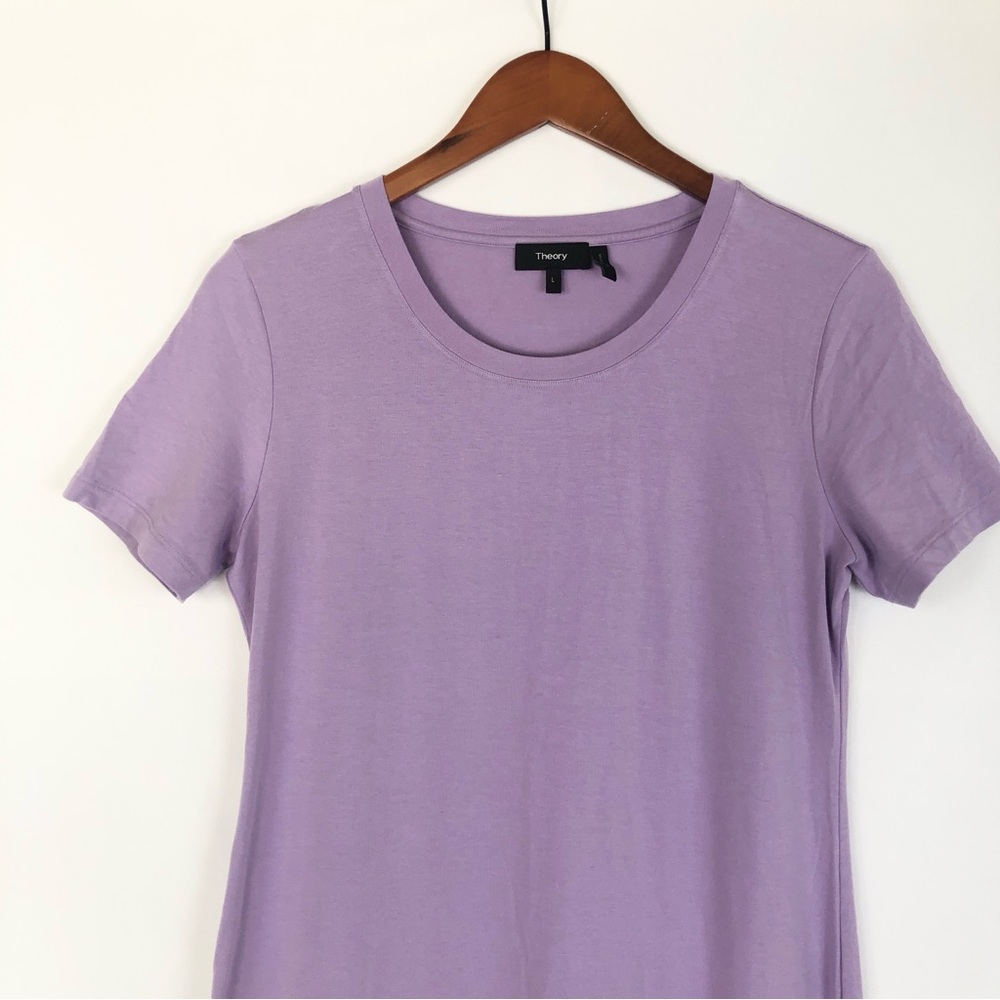 Theory Cherryal Lavender Maxi Dress Short Sleeve Side‎ Slit Jersey Size L - Picture 2 of 5